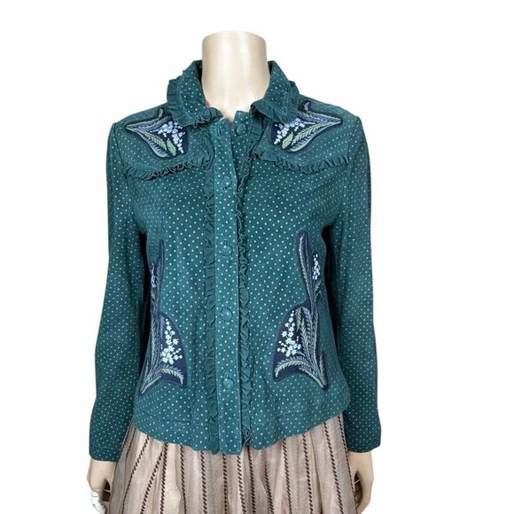 NWT Zara Woman Green Lambskin Embroidered Jacket M - Picture 5 of 16